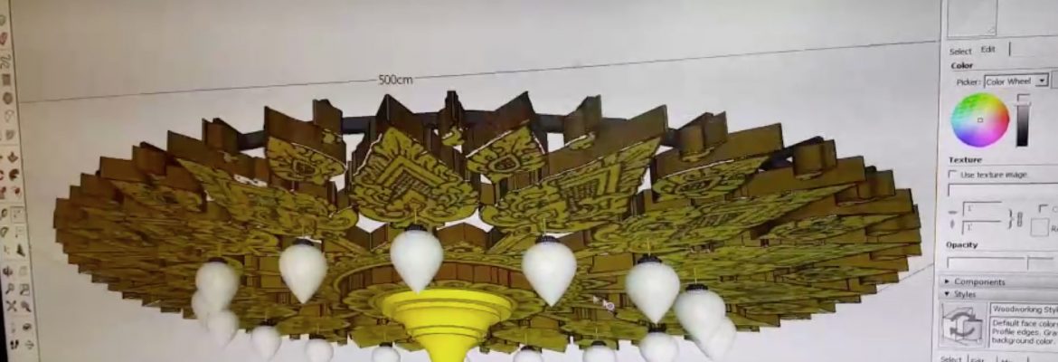 ออกแบบและผลิตลวดลายไทยประดับเพดานด้วยโปรแกรม SketchUp