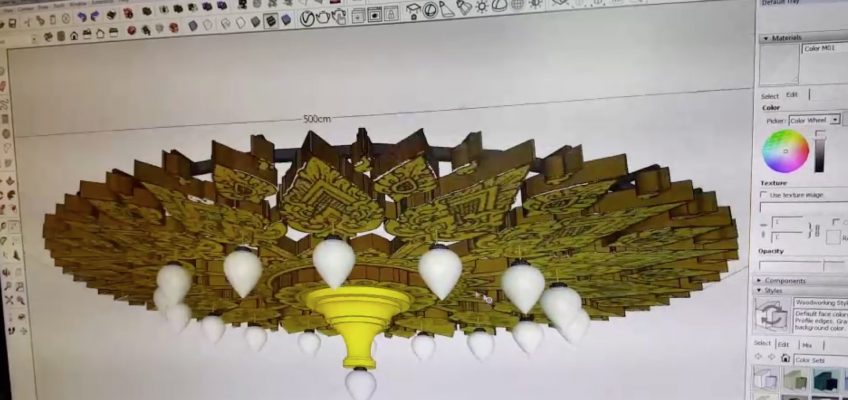ออกแบบและผลิตลวดลายไทยประดับเพดานด้วยโปรแกรม SketchUp